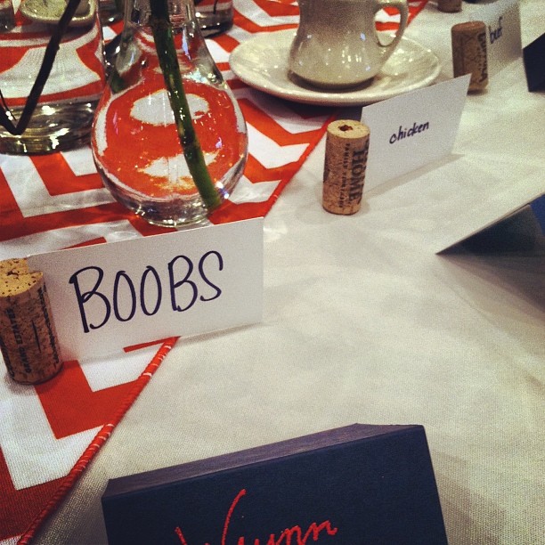 Beef, chicken, or boobs? I'll take the boobs please. My guess is that a breast-feeding little one is sitting here.