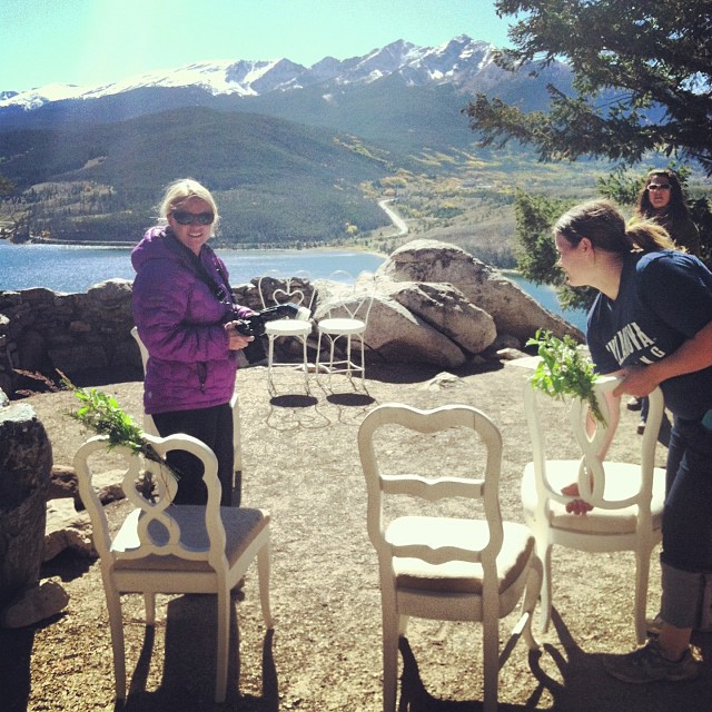 Ceremony chairs being set up on a gorgeous day! Big difference from yesterday.