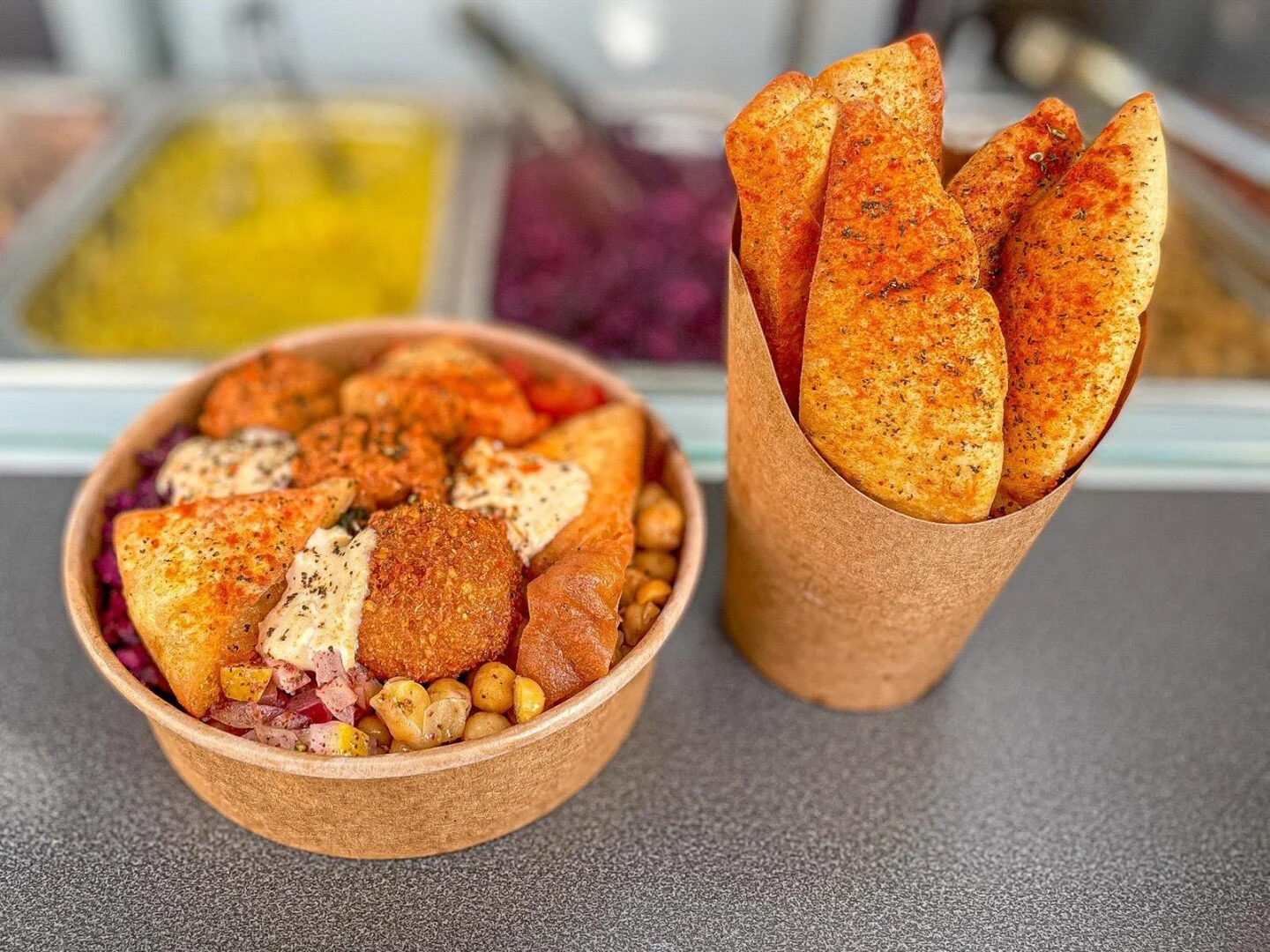 We bring the street food of the Middle East to you! No need to book that flight, we'll take your tastebuds travelling ✈️ ☀️

Open today, 11am - 7pm. 

.
.
.
#summer #travel #streetfood #middleeaststreetfood #falafel #falafelbowl #madeinbristol #brist