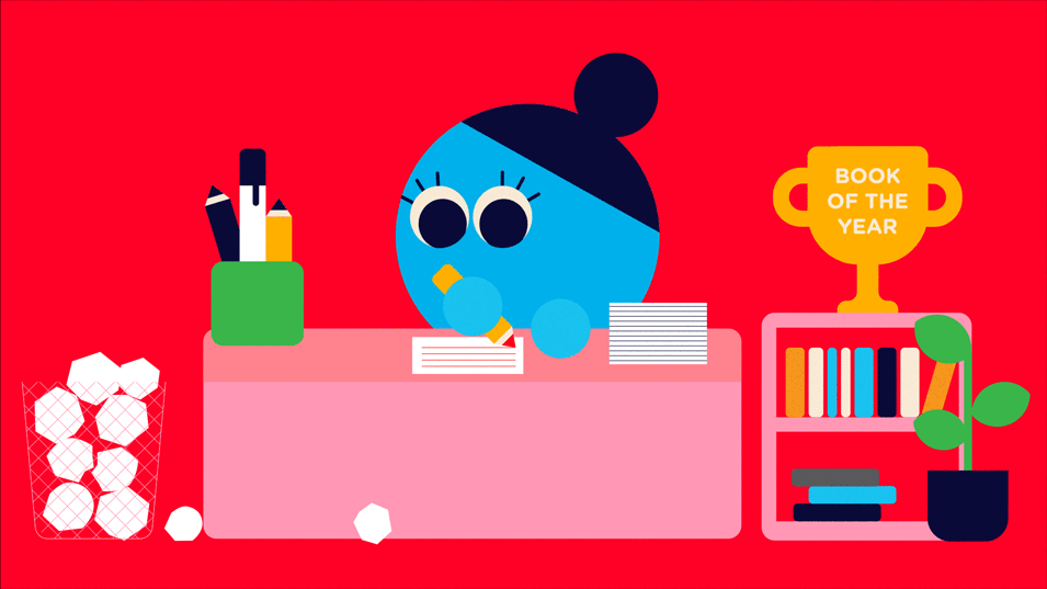 SCOUT--Skills-for-life---Young-Illustration-&-Animation-Studio-Manchester-2D,-characters,-shapes,perseverance,-never-give-up,-night,working,-writer,-trash,-bin,-ideas,-fail,-try-again,-all-nighter--loop.gif