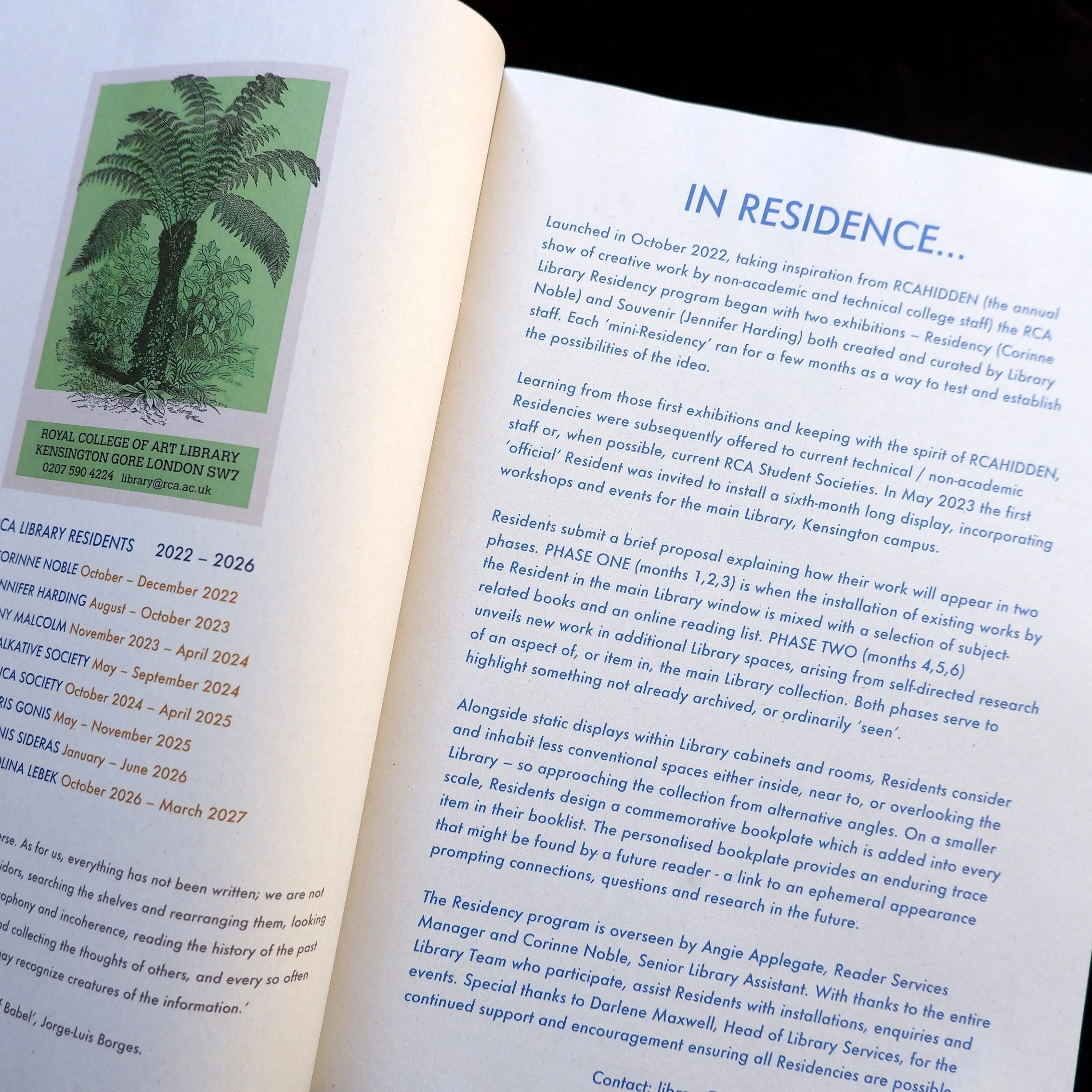  Booklet to accompany the Library window display ‘In Residence’, July - September 2026. 