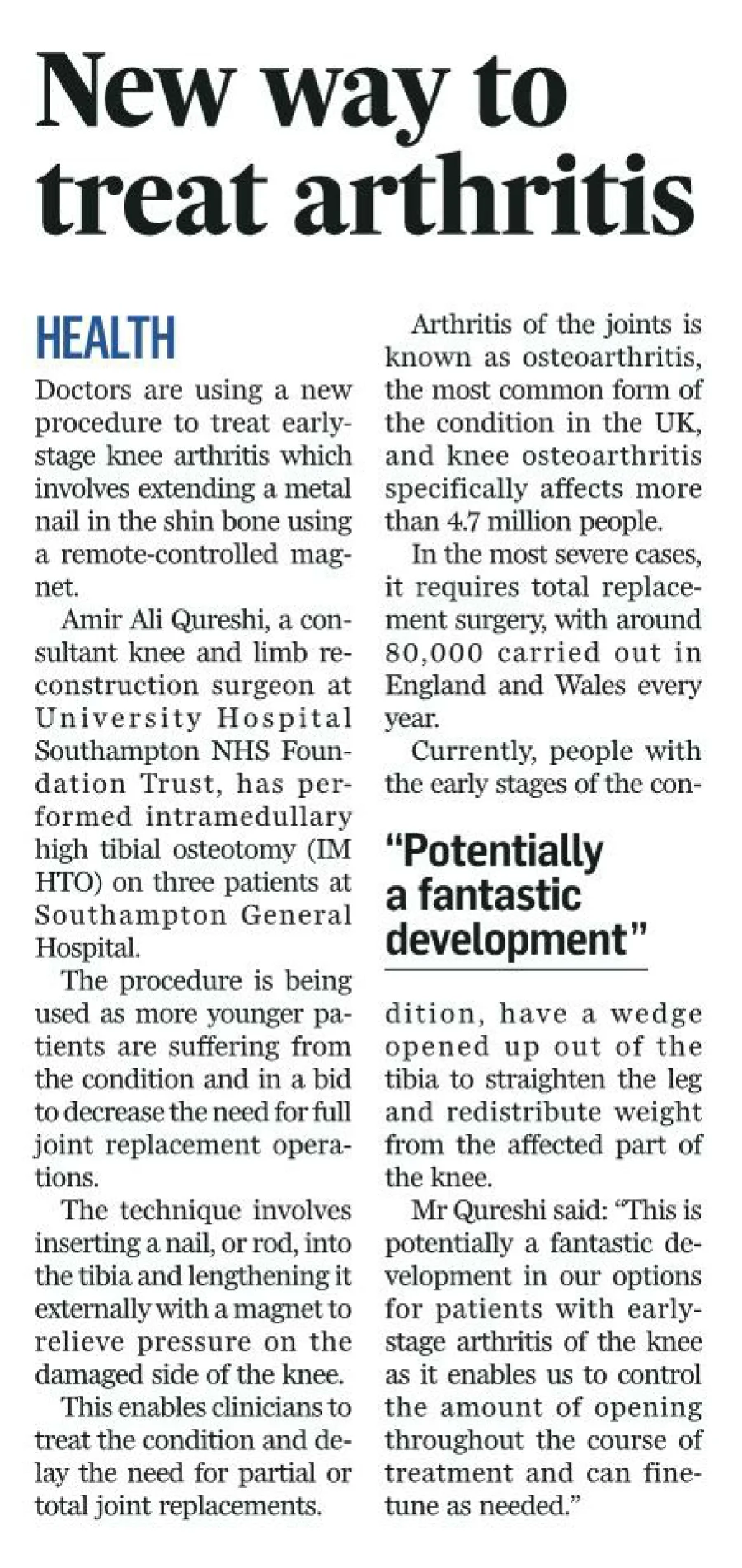 Aberdeen Press and Journal - knee op for early arthritis.jpg