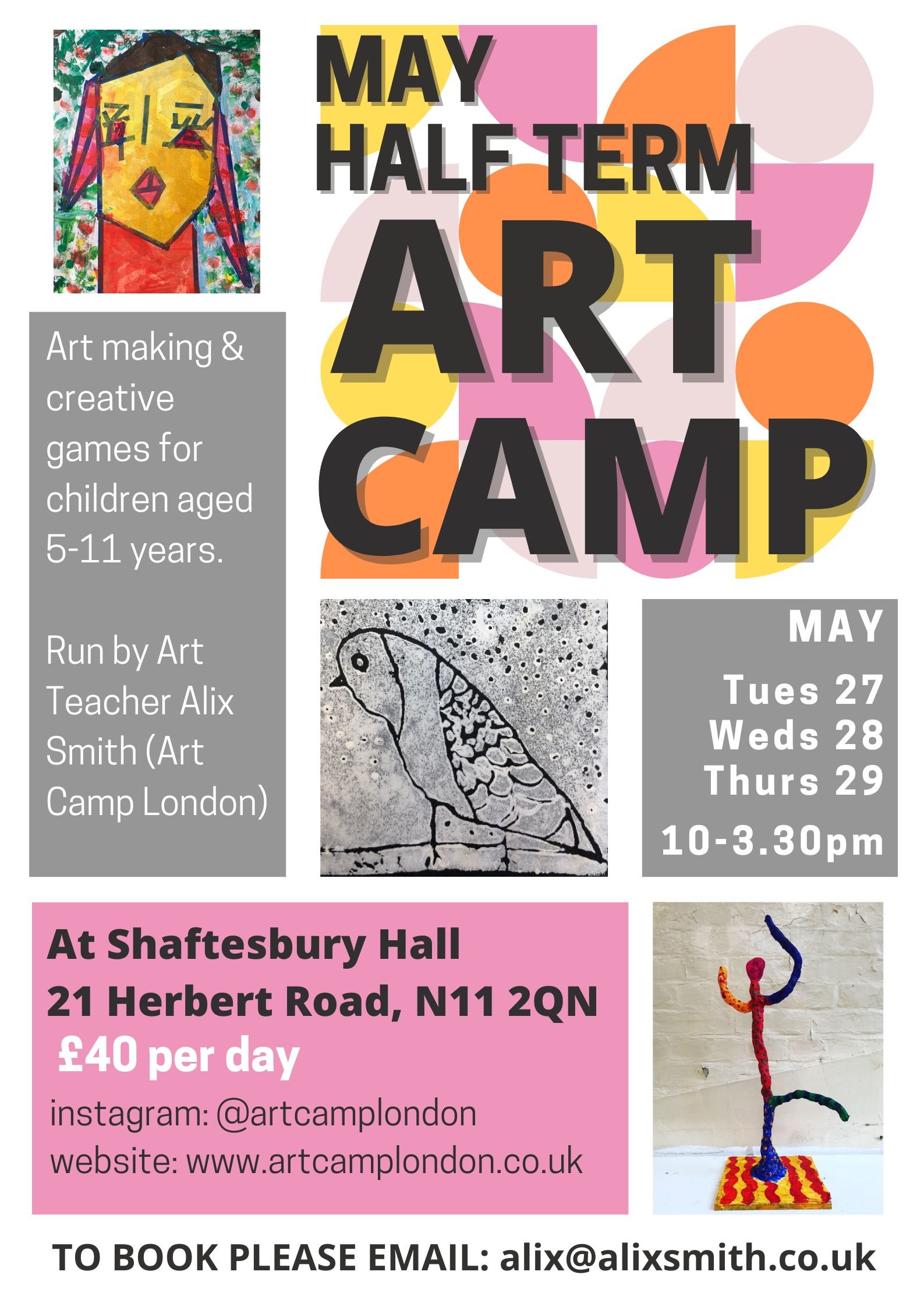 Bookings for the May Half Term Art Camp are now open! Pls get in touch if you’d like to book a place.