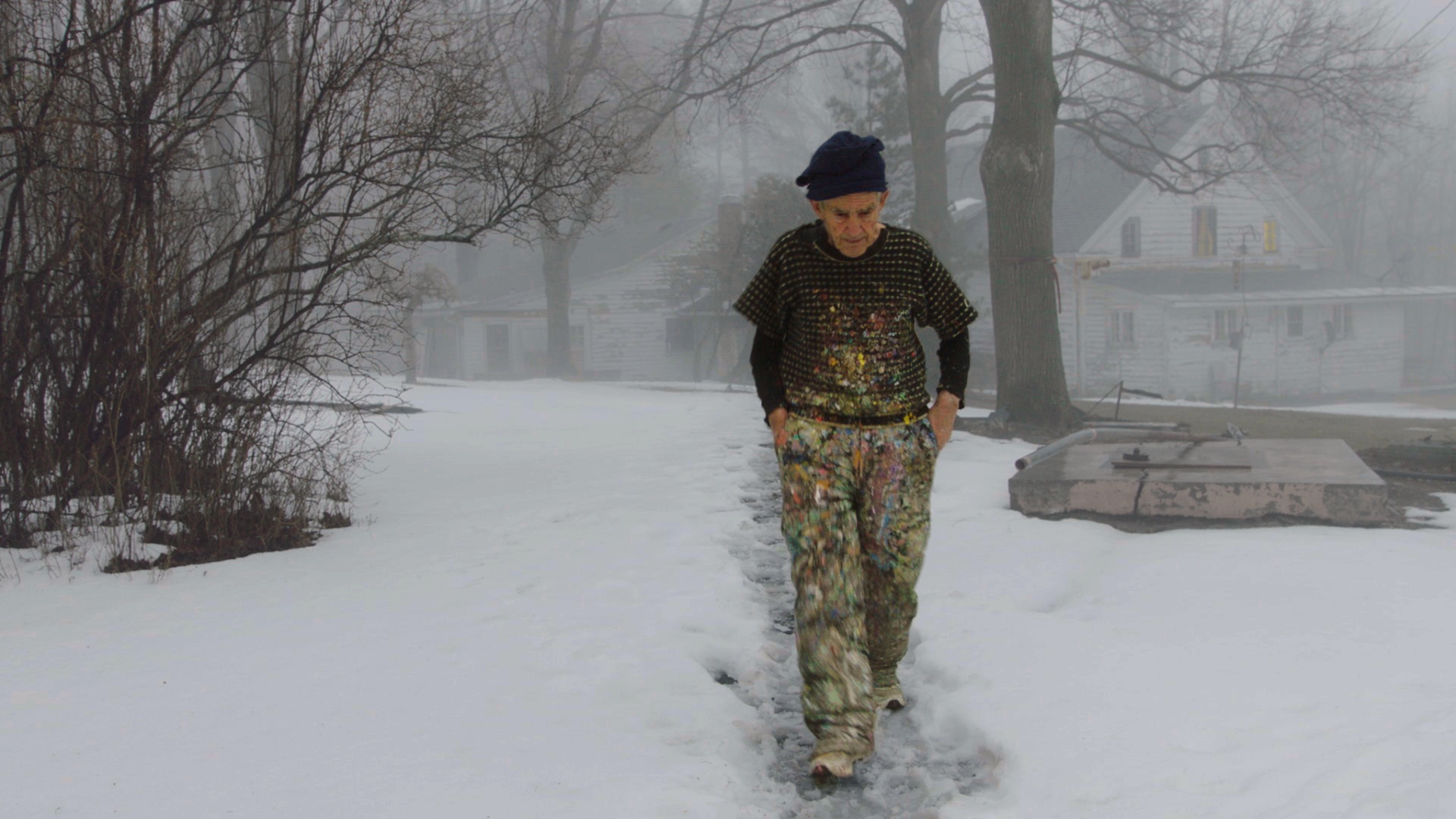  Painter Larry Poons walking to his studio in  The Price of Everything , directed by Nathaniel Kahn. Courtesy of HBO. 
