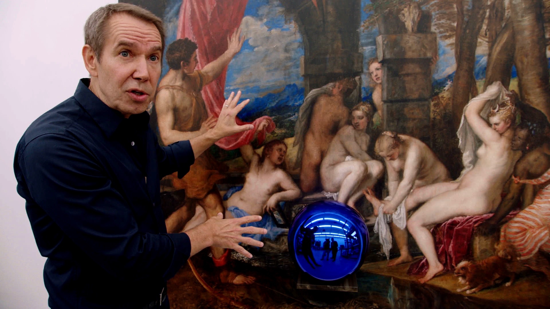  Artist Jeff Koons in front of one of his "Gazing Ball" paintings in  The Price of Everything , directed by Nathaniel Kahn. Courtesy of HBO. 