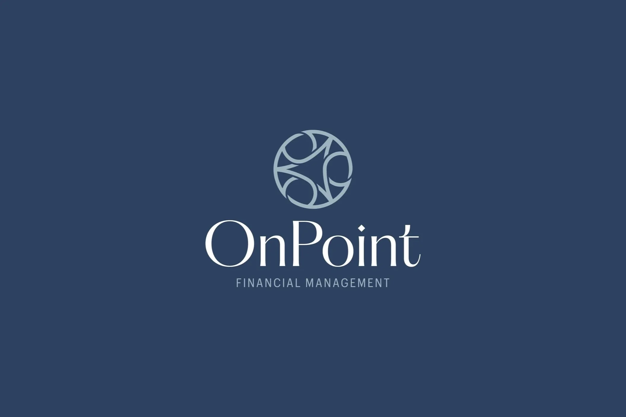Logo of OnPoint Financial Management on a dark blue background.