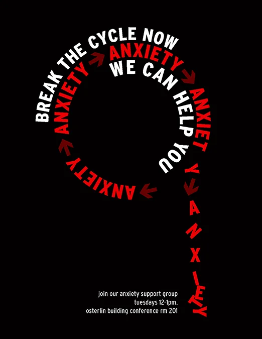  Poster promoting student mental health and wellness outreach focusing on anxiety at Northern Michigan College 