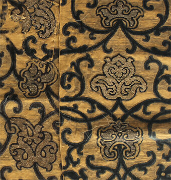 17th century metal thread embroidered silk
