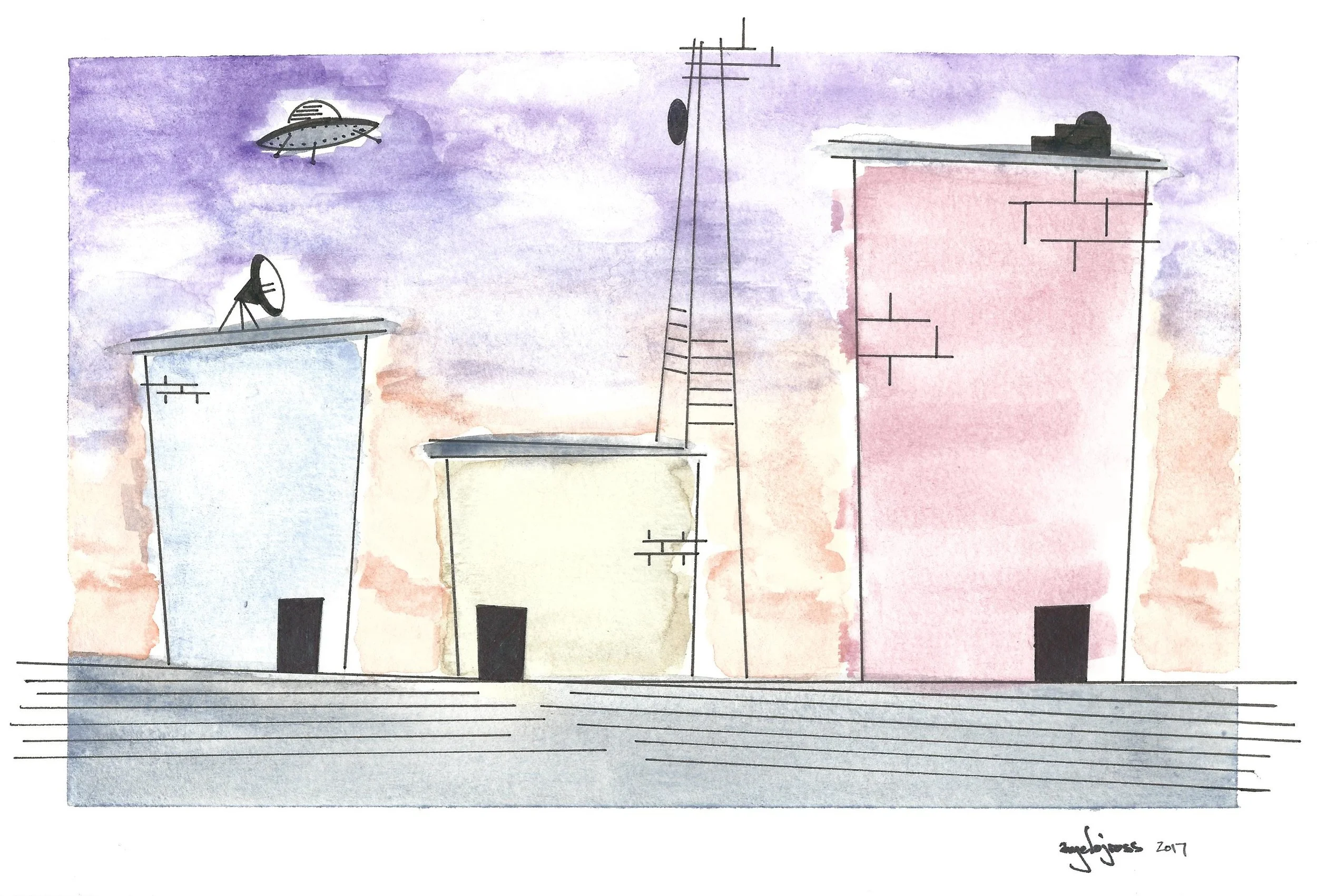 Home . Watercolor and ink.