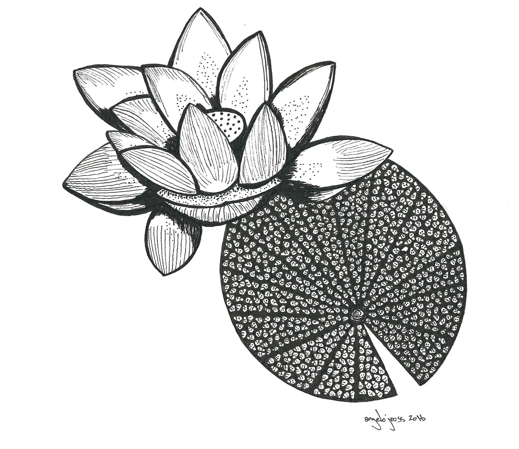 Creepy Lotus. Pen and ink