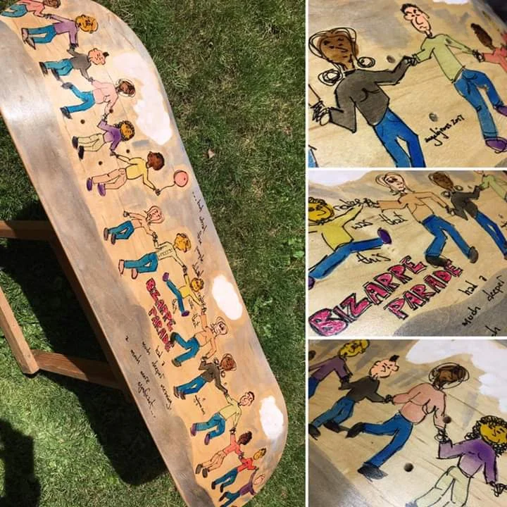 Bizarre Parade Natural Cause Pro Deck for Ted Varney. Watercolor and oil on wood