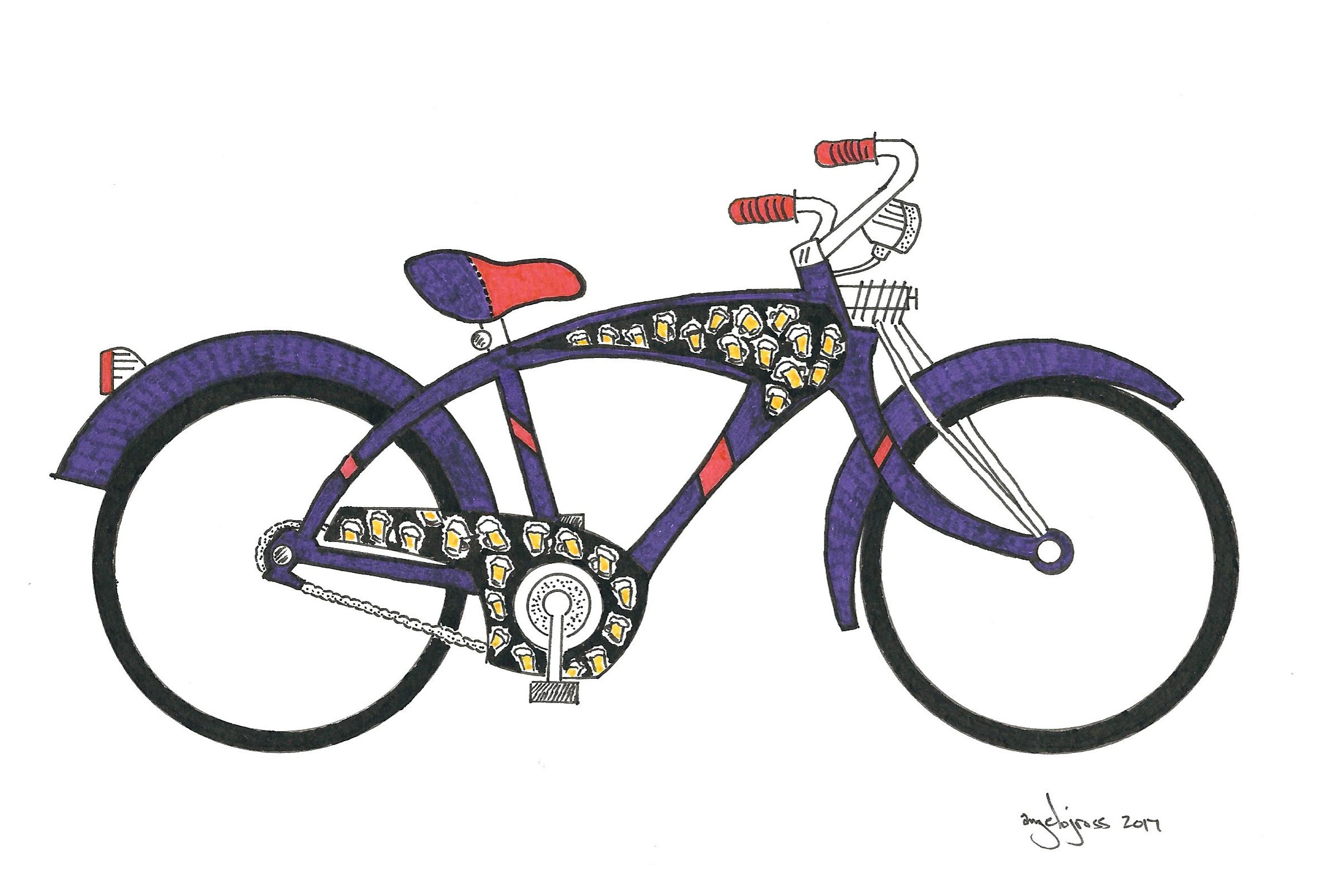 Beer Bike , commission draft. Pen and ink