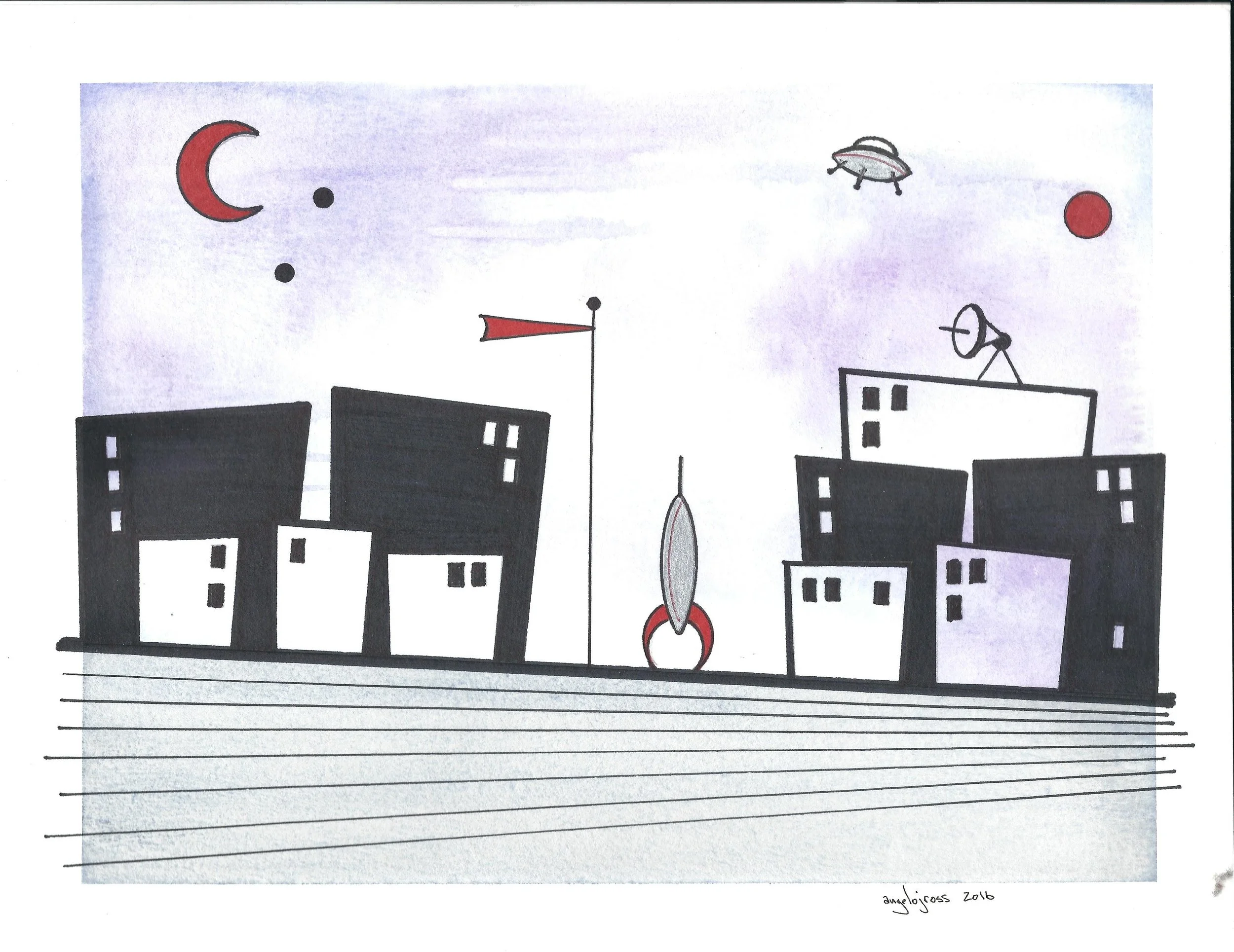Remember where we parked. Watercolor and ink