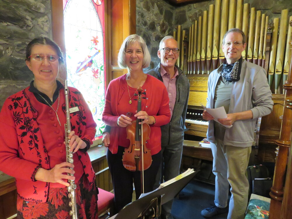 Enid Shaw Richards, flute; Carol Harrold, violin; Phil Harrold, piano; Lane Anderson organ, trumpet and cello