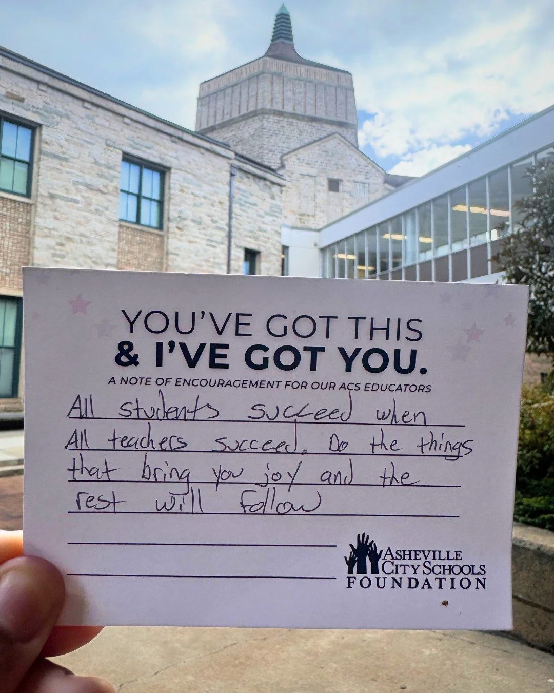 This week&rsquo;s Wednesday Words of Encouragement: a handwritten note reminding our ACS educators that all students succeed when YOU succeed. 💌 

At every event, we&rsquo;re collecting messages of gratitude because we&rsquo;ve promised our educator