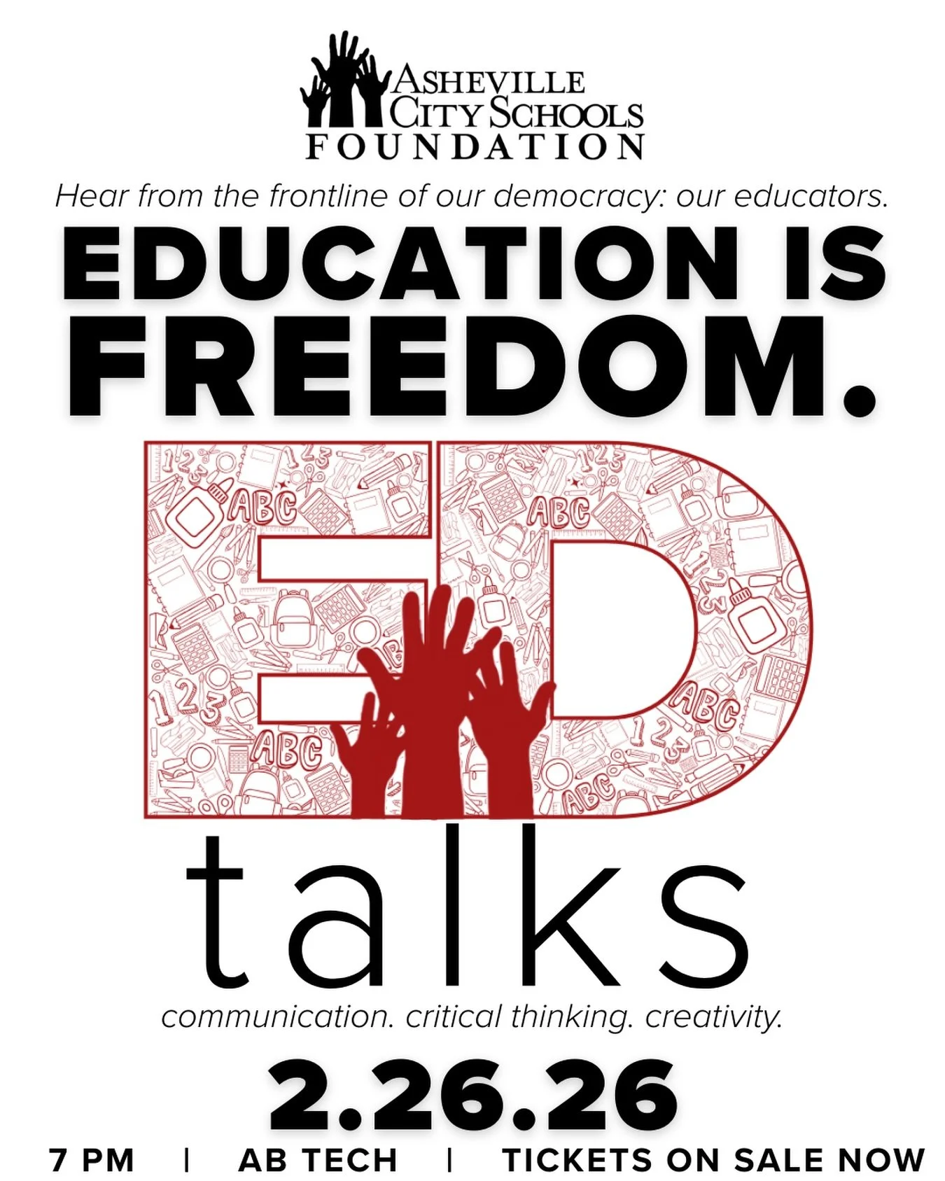 Music. Art. Stories. Community.

Join us for ED Talks: Education Is Freedom on February 26th, 7 PM, A-B Tech. ❤️

TICKETS ARE ON SALE NOW! LINK IN BIO OR VISIT acsf.org/events 🎟️

#WhateverItTakes #ACSF #ACS #EdTalks #EducationIsFreedom