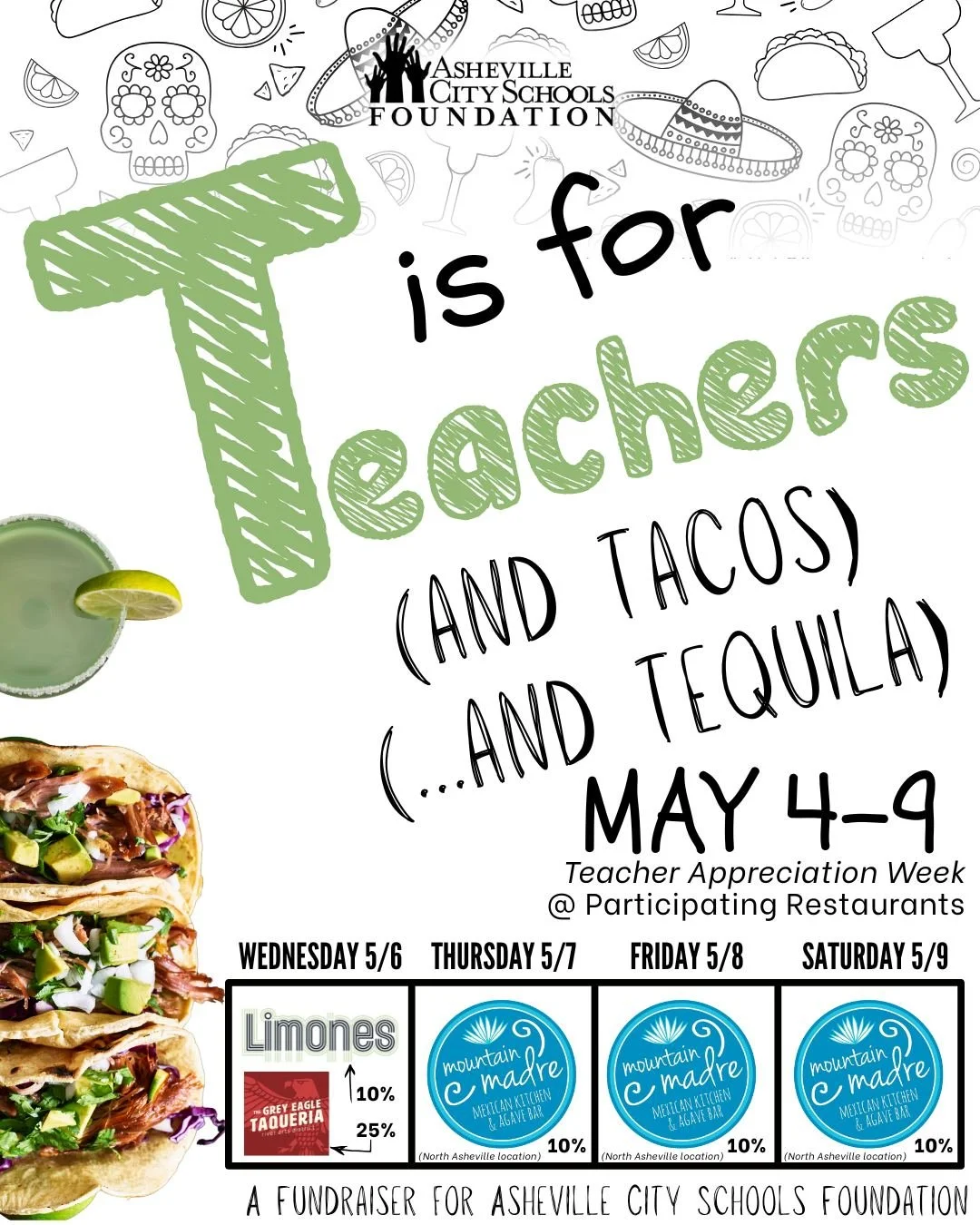 TONIGHT! TONIGHT! TONIGHT! TONIGHT! 

We&rsquo;re kicking off MAY is for Teachers by celebrating the educators who show up for our children every day! ❤️

So here&rsquo;s your plan: grab tacos, sip something good, and make it count! Participating spo