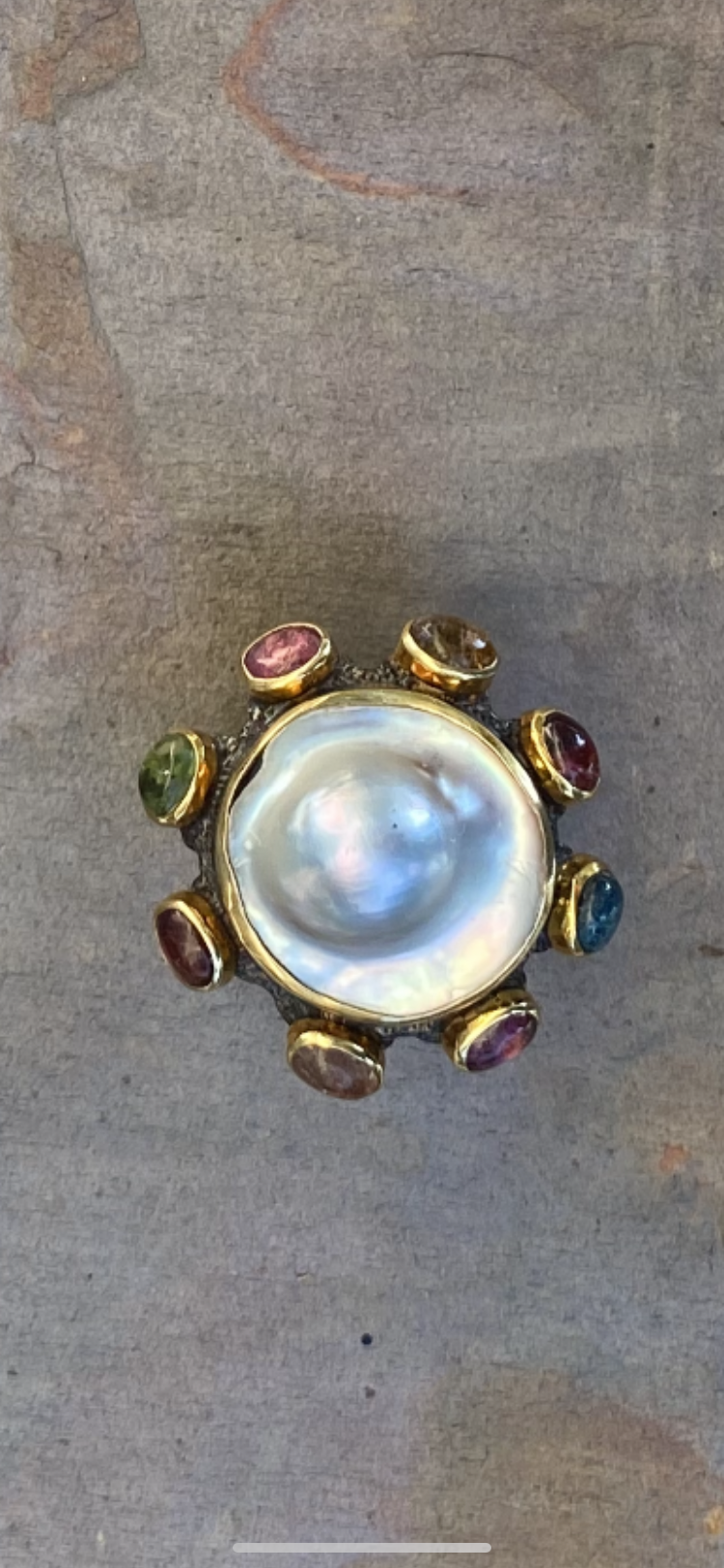Freshwater Blister Pearl surrounded by Tourmaline Ring  290.png