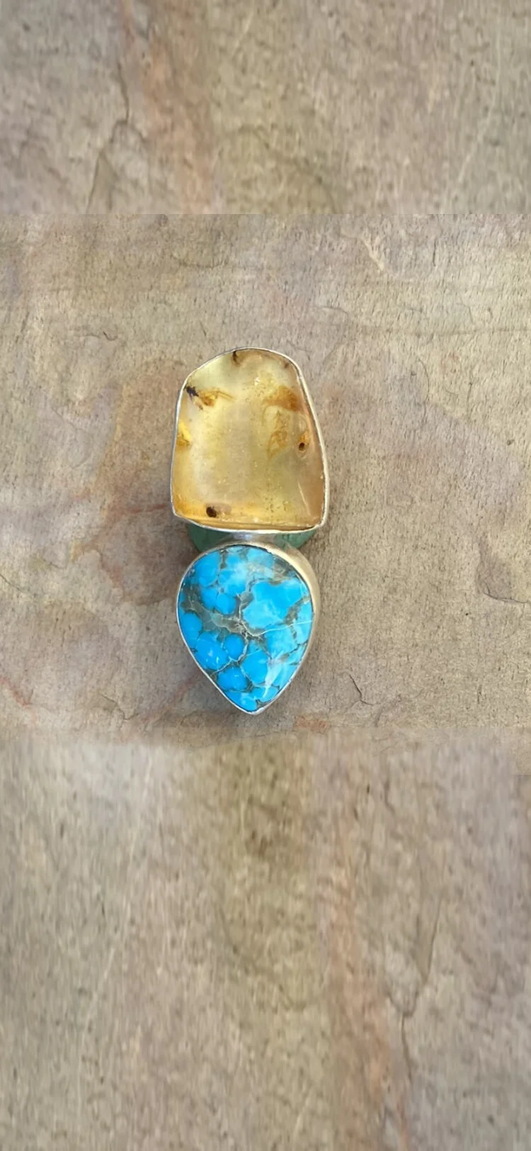 Amber and Turquoise Ring Adjustable Silver $140 rev.jpg