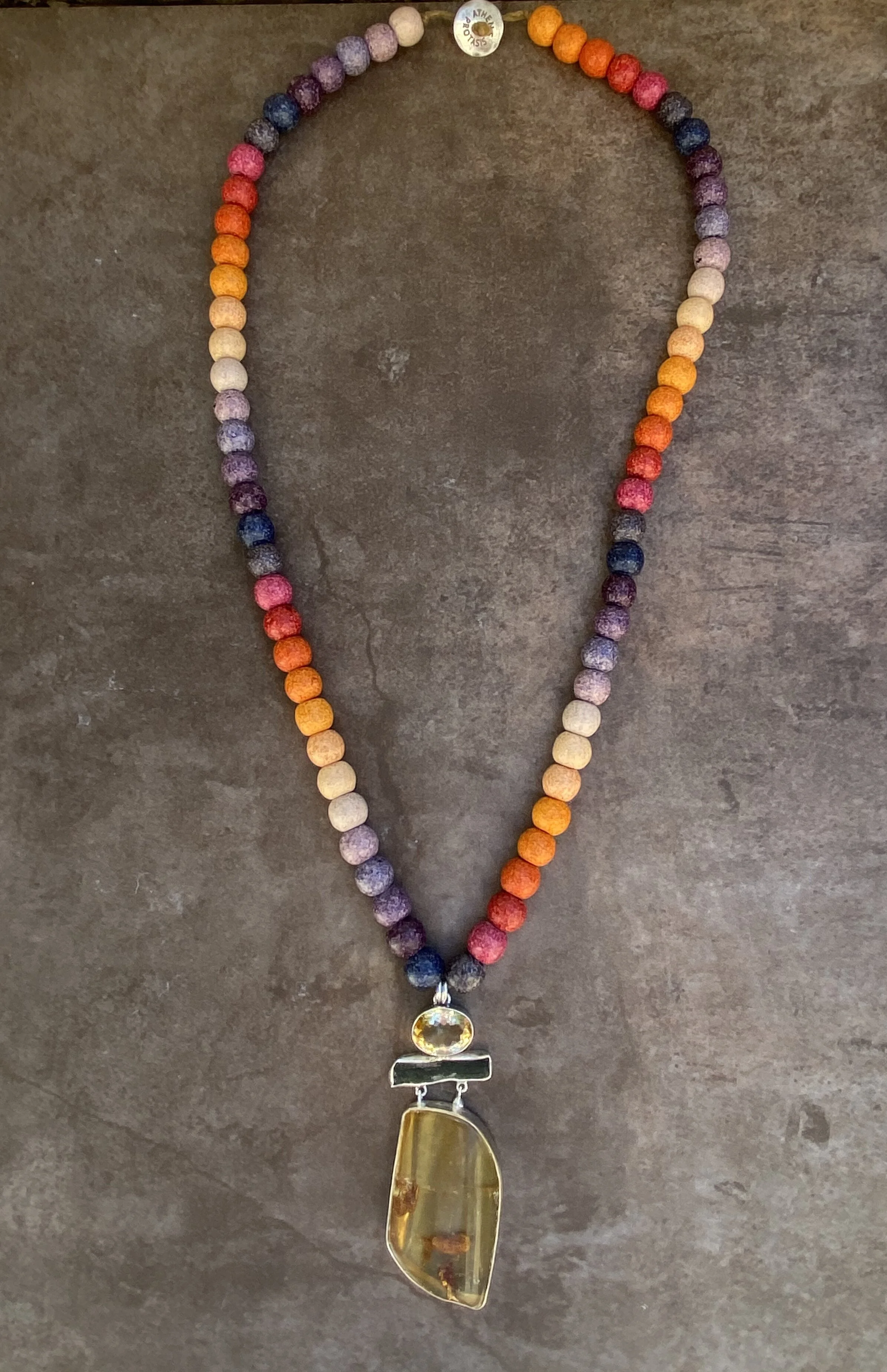 Greek Beads with Amber And Moldavite in Silver $230.jpg