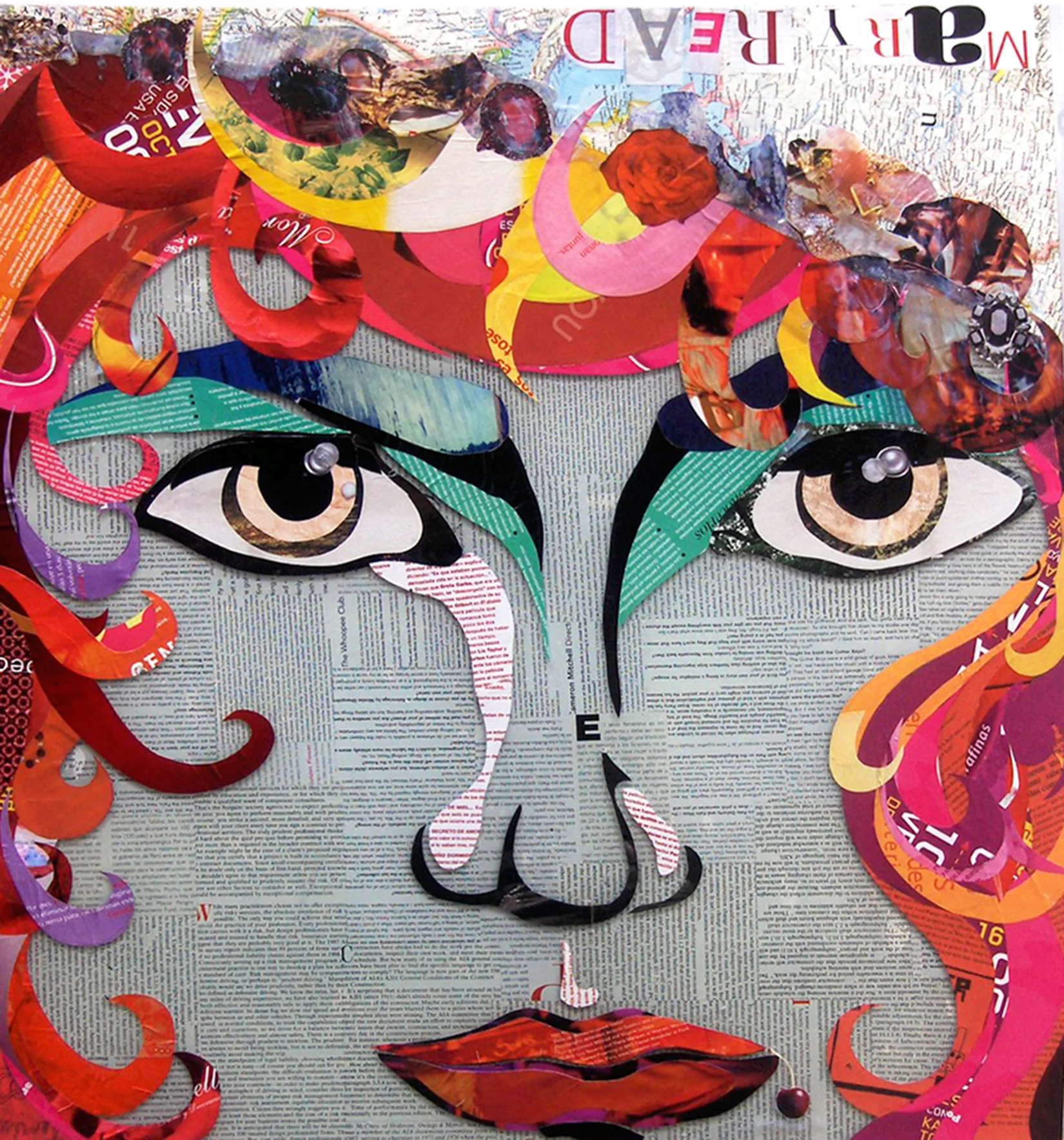 Mary Read . Collage over glass, 24"x24"