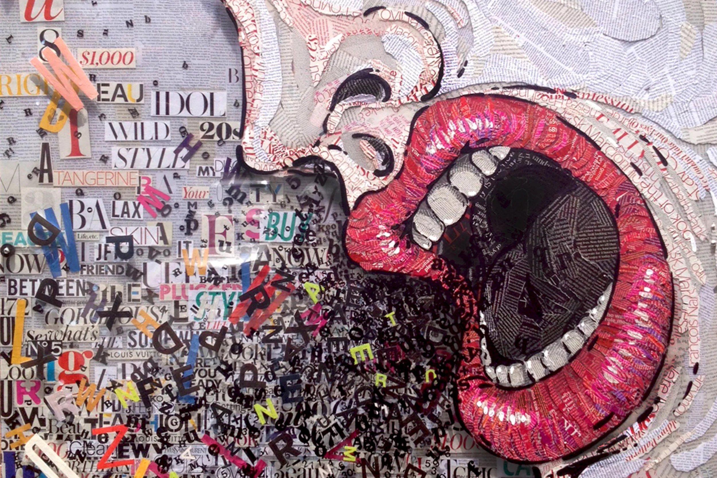 No name . Collage over layers of plexiglass, 36"x24"
