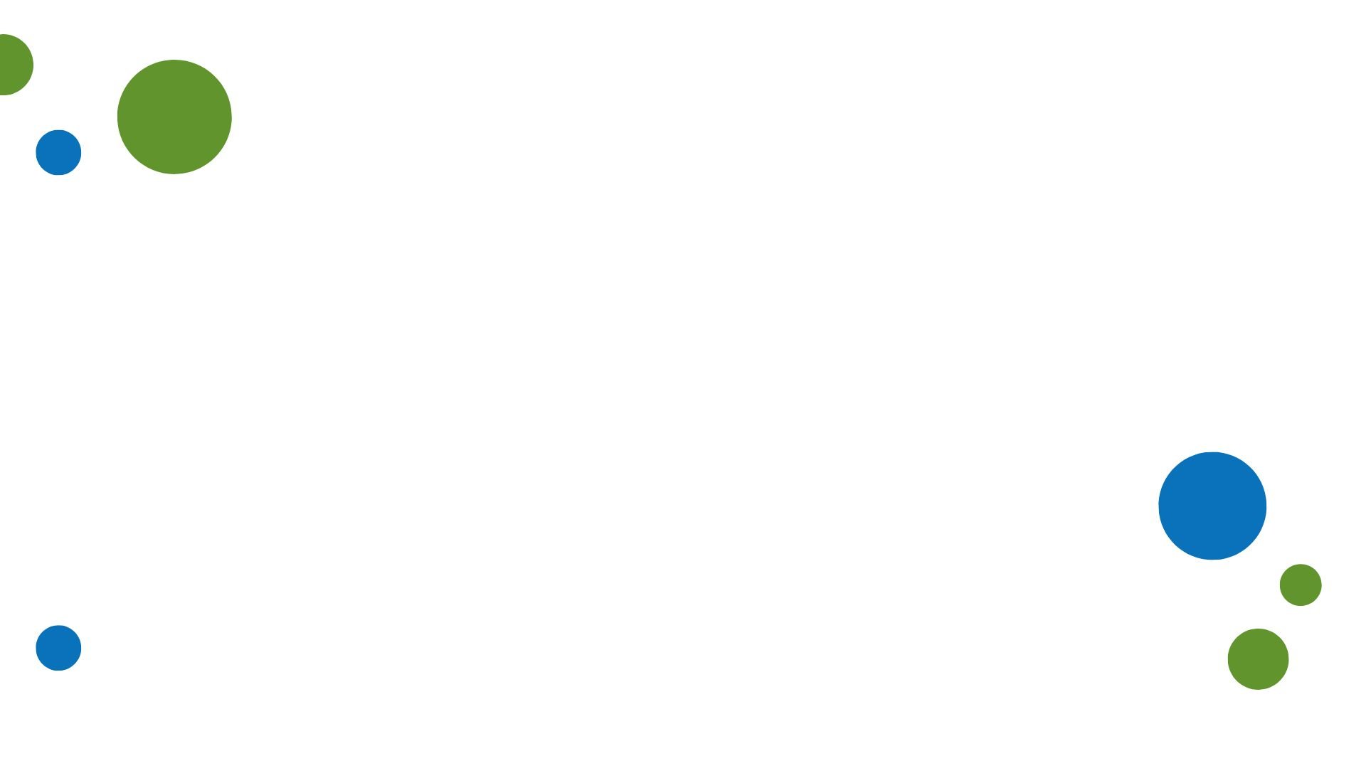 White background with scattered blue and green circles of varying sizes.