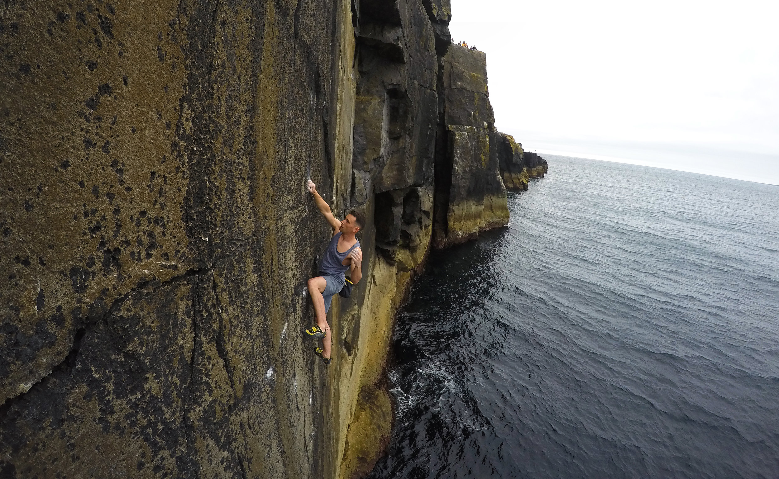 John Howard on a deep water solo in Ireland. Photo: Peter Linney