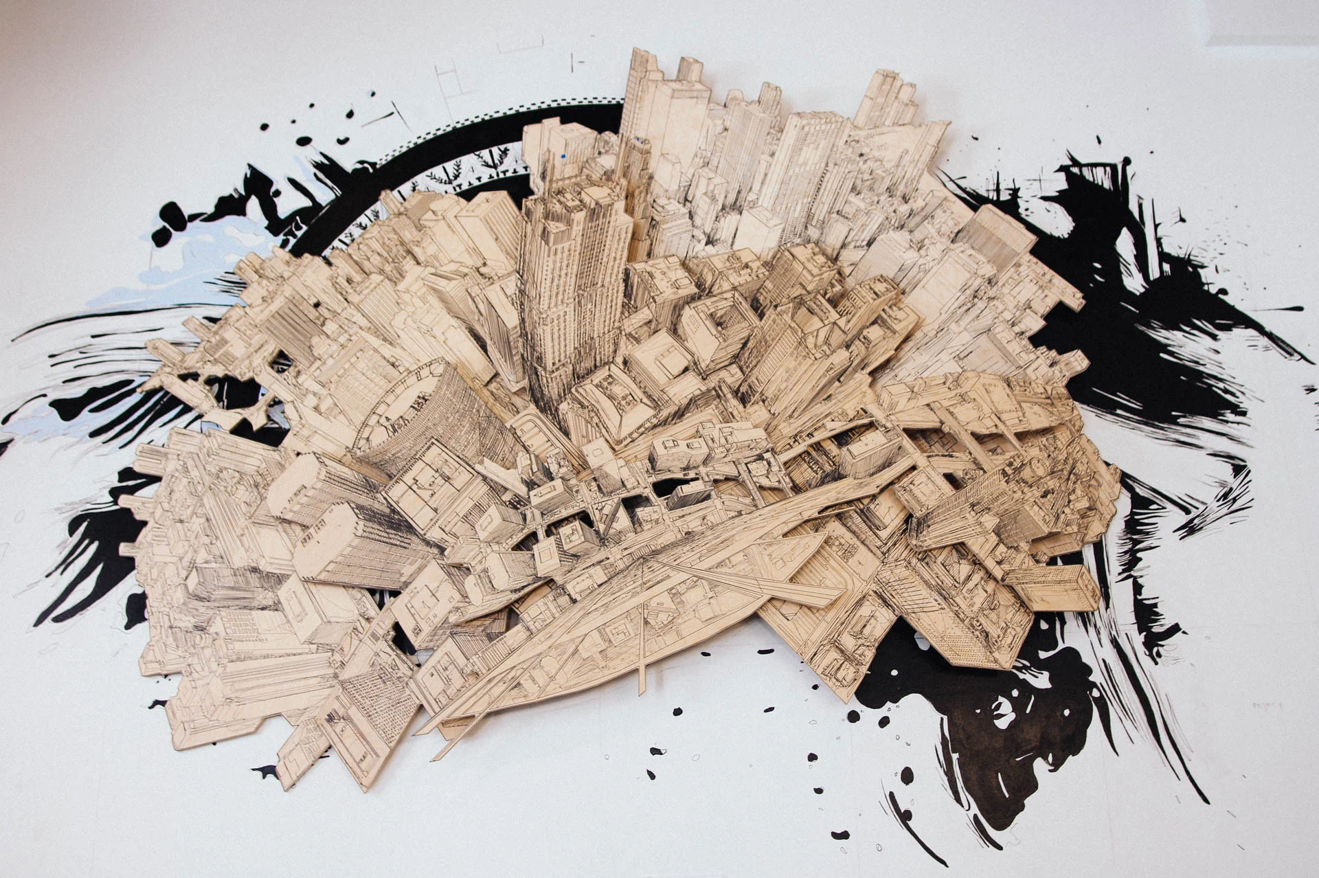 Mural paint + digital printing on wood, Chicago Brooklyn Boulders.