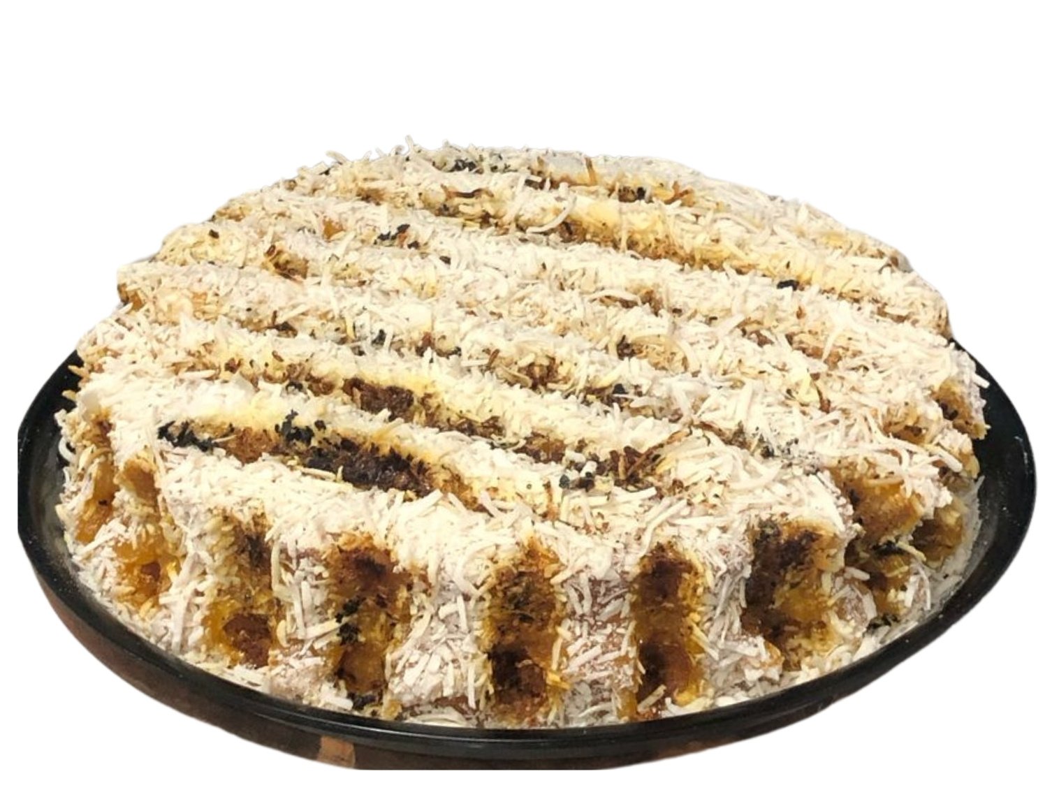 Pastel envinado de textura suave con yema y coco rallado, una receta artesanal especial de Bislee.