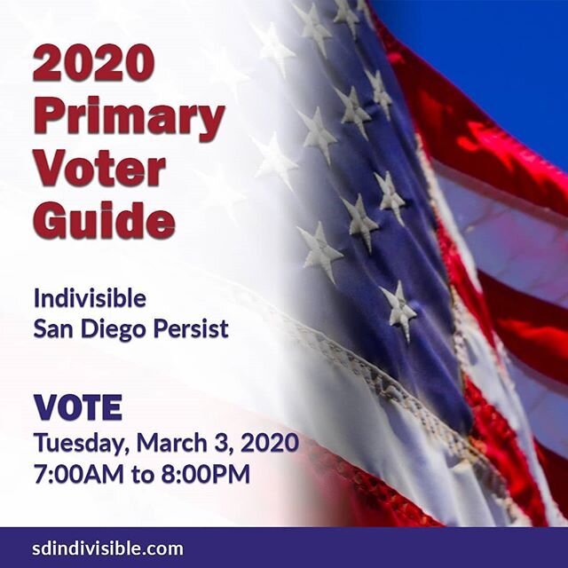 Once again, we're here to help you with your homework! Check out our 2020 Primary Voter Guide at sdindivisible.com (Come learn more ➡️ THIS SATURDAY ⬅️ at our meeting... Check out the save the date link in our bio.)