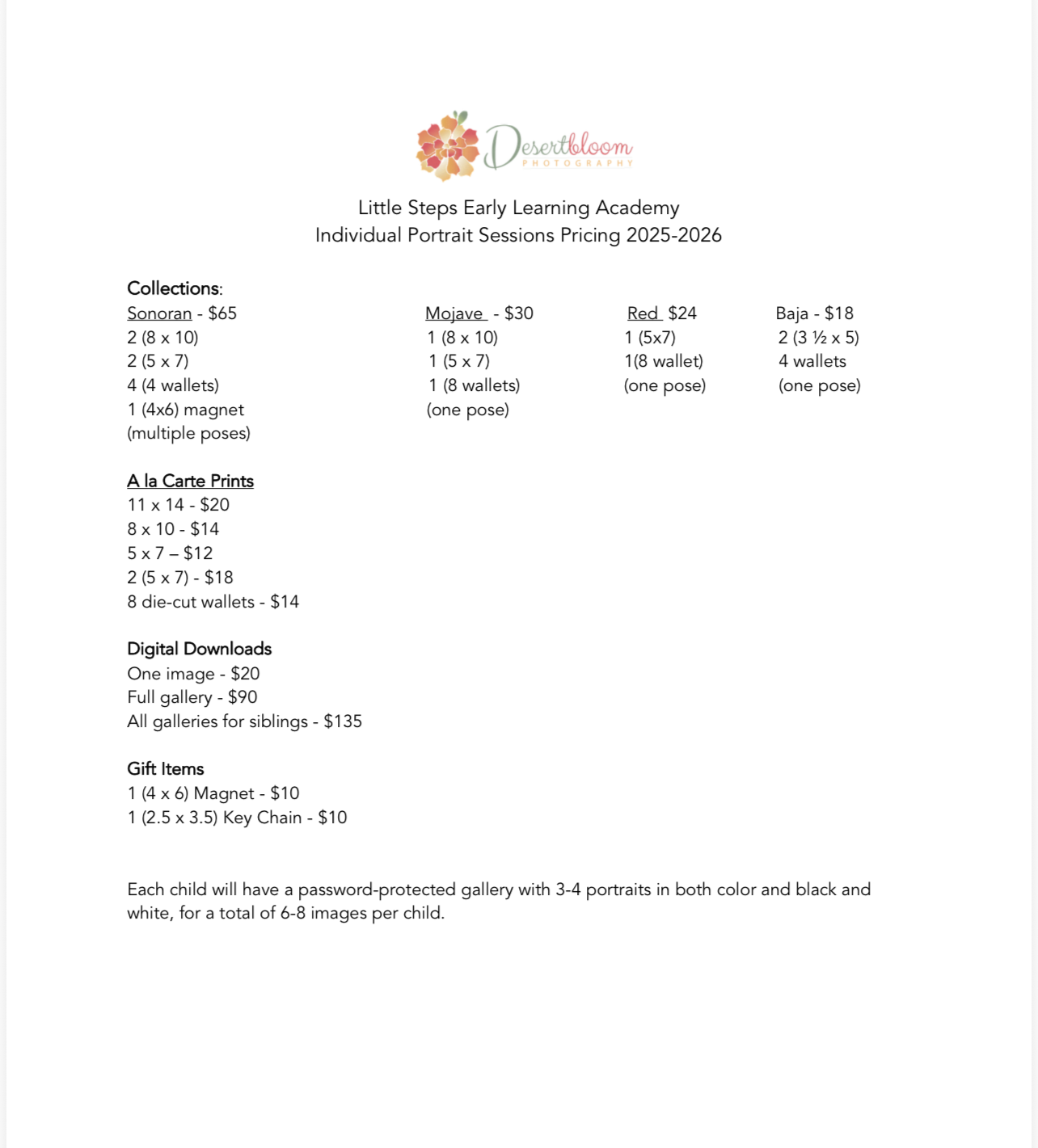 2025-2026 Desertbloom Photography School Portrait Collection Sheet