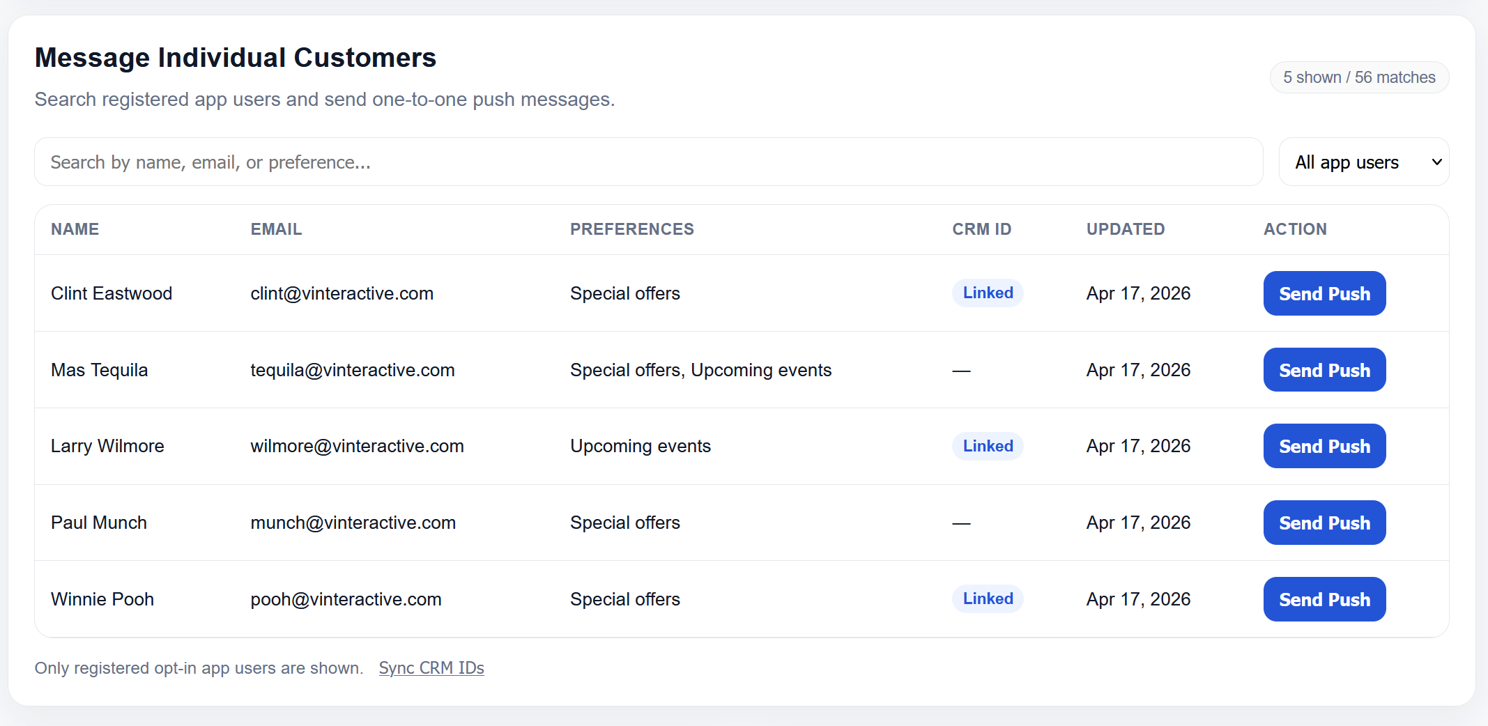 This screenshot shows an example of how myWineClubApp users can message individual customers from the Commerce7 admin control panel.