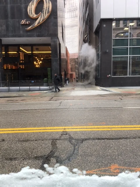  Downtown Cleveland. Steam in February…magical. 