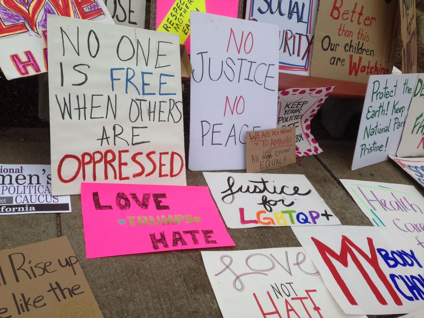 A variety of signs from the January 21, 2017 #womensmarch at CSUMB