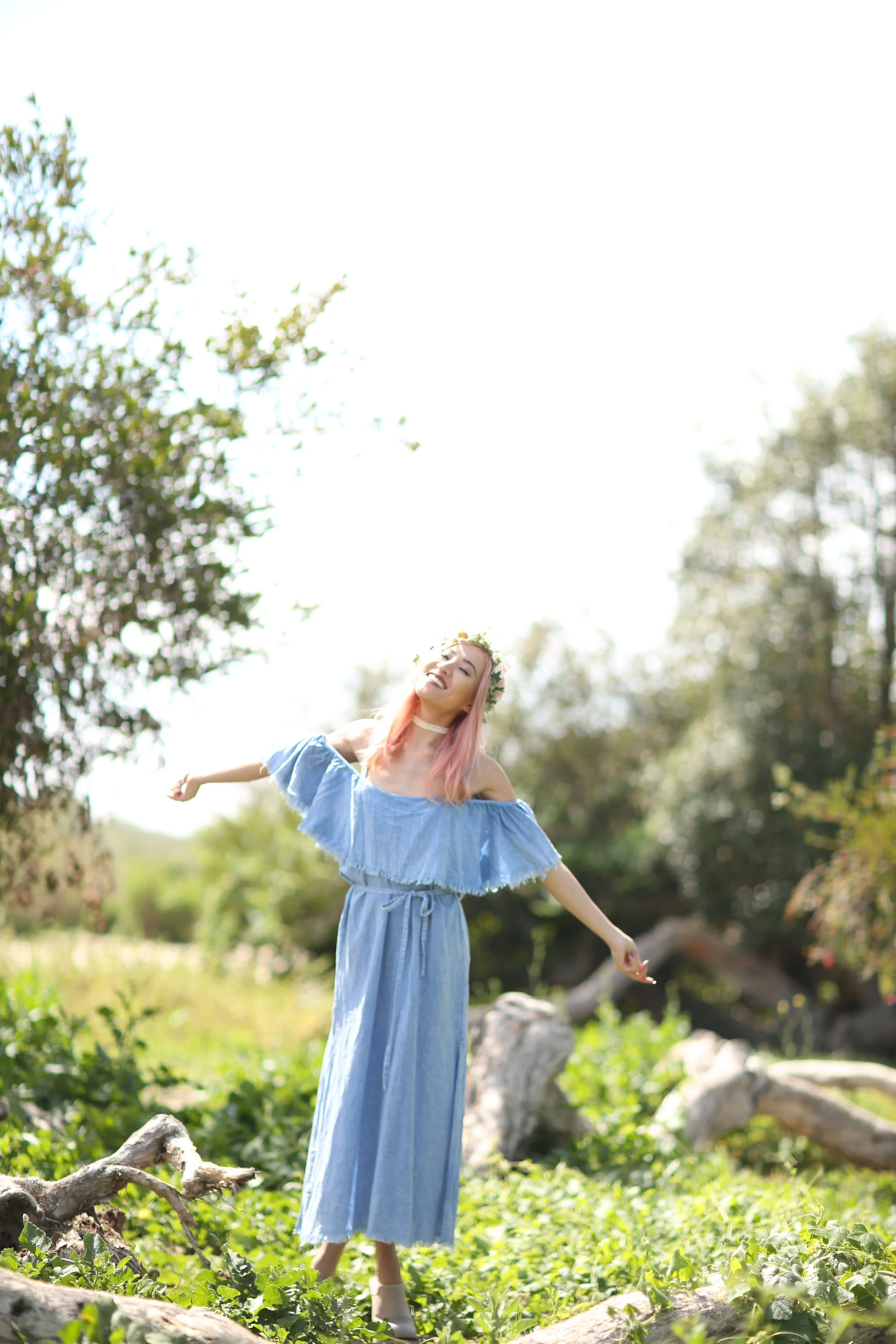 Coachella Style in Chambray and Floral Crown