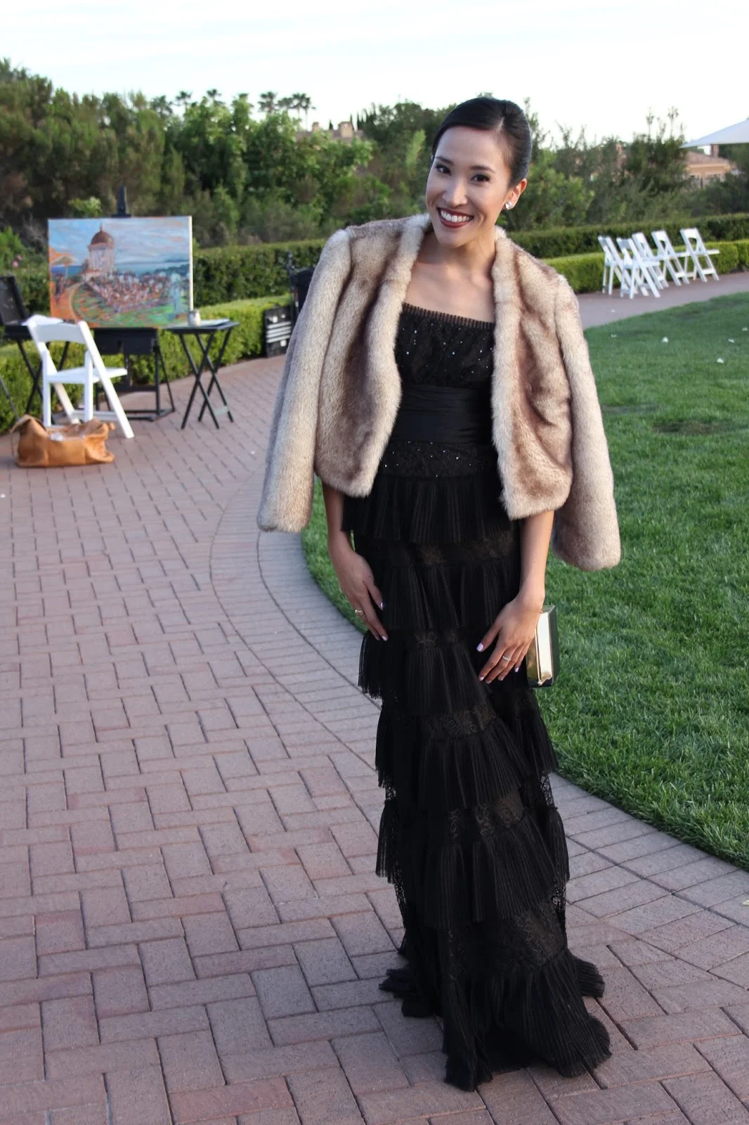 BCBG Tiered Lace Ruffle Dress for a Black Tie Wedding