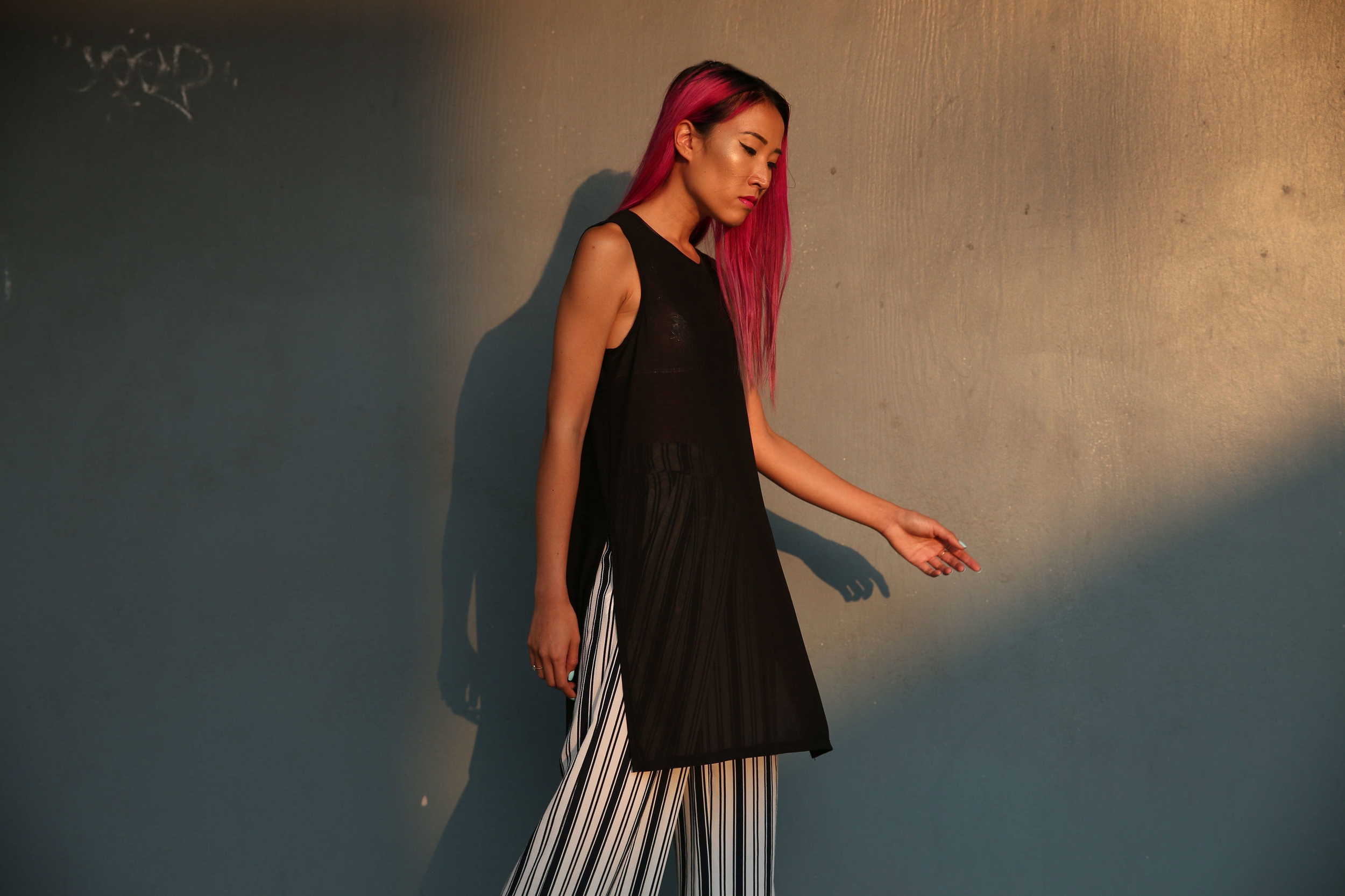 Mesh Tank Tunic and Wide Legged Striped Pants