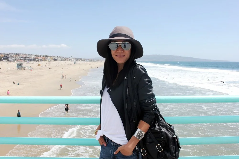 Black Leather & Boyfriend Jeans at the Manhattan Beach Pier