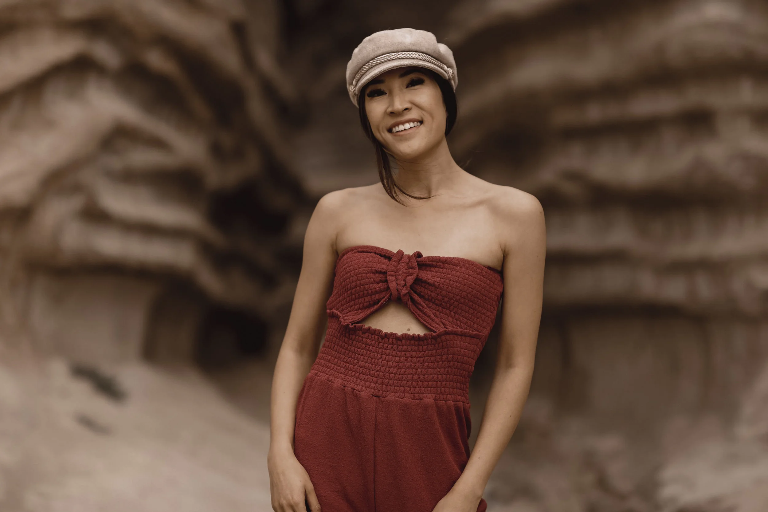 Smocked Rust Red Strapless Jumpsuit Style for Summer