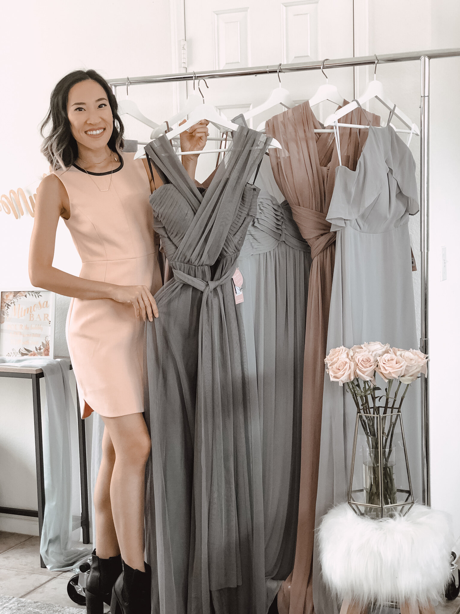 Holding Bridesmaid Birdy Grey Dark Grey Christina Dress