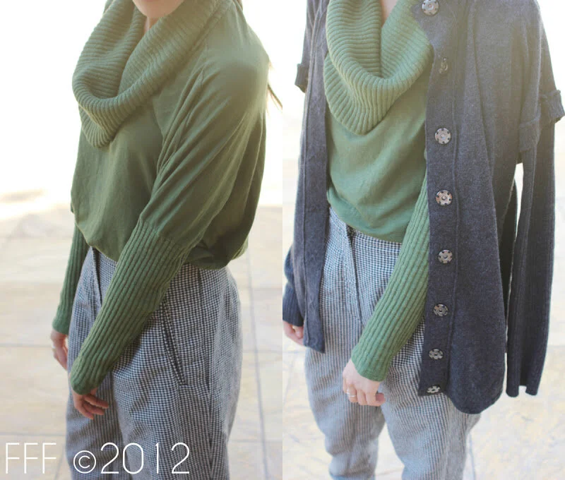 Green and Grey Layered Sweater Outfit
