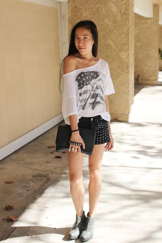 Styling Studded Shorts and Oversized Graphic Tee