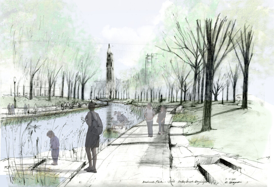 Dreaming of a summer spent splashing in the Park River at Bushnell Park. As a part of Hartford, Connecticut's iQuilt Plan (2010), MVLA and Suisman Urban Design helped the city to imagine restored connections between the park, the river, and the city'