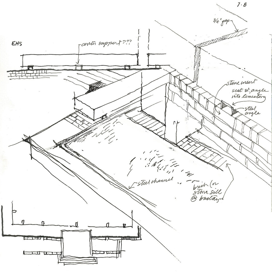 Perspective + Plan + Elevation - a sketchbook study for masonry bench details at @episcopalhs in Alexandria, VA.​​​​​​​​
.​​​​​​​​
#MVLA #LandscapeArchitecture #EpiscopalHS #AlexandriaVA #HandDrawing