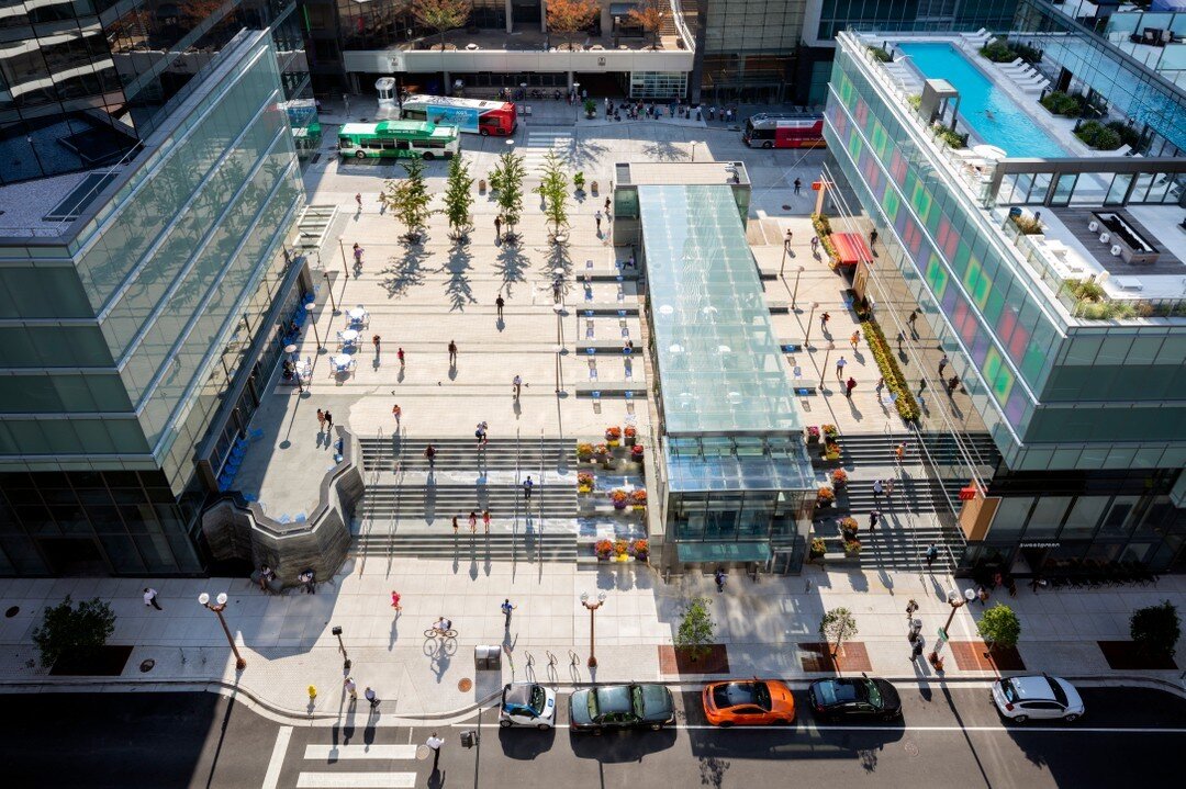 The Rosslyn Central Place Plaza offers a bustling urban setting in which to meet, people watch, and relax. Home to concerts, rotating art installations, and other year-round civic engagements, it serves as a social hub that knits its busy community t