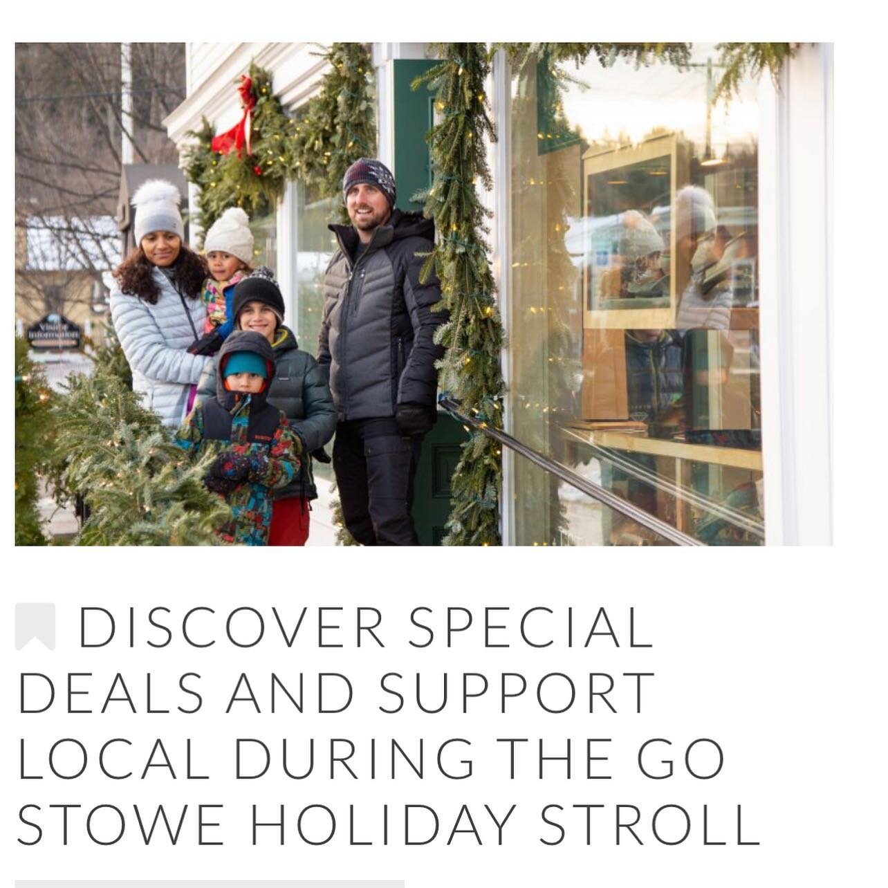 Stowe&rsquo;s Holiday Stroll starts today! Now, through Wednesday, bring in 3 or more non-perishables and receive 20% off one full-priced item. Items collected will be donated to the @lcfoodshare 🍱. And, did someone say that you could win things too