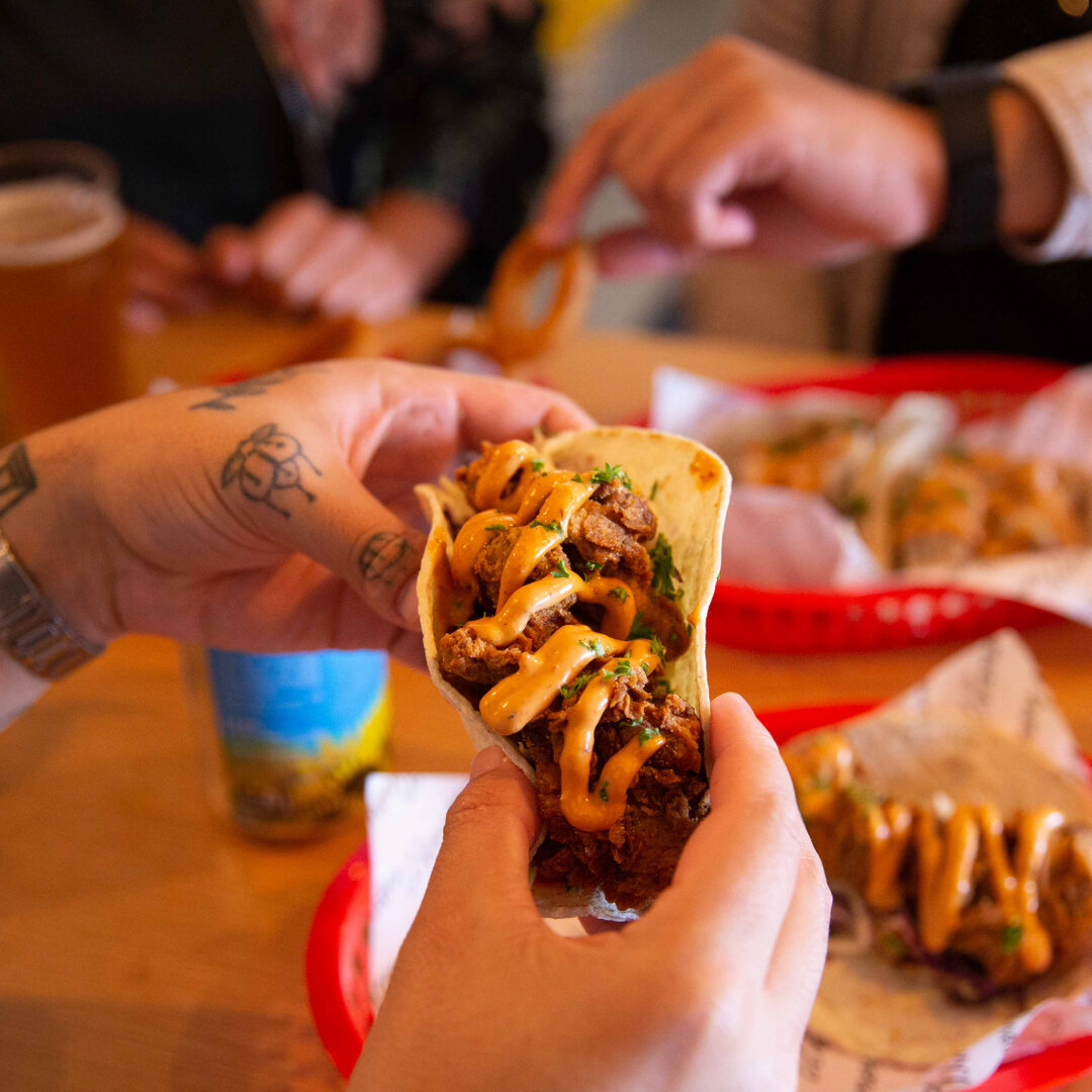 Loaded with golden chipotle mayo, our special edition Street chicken tacos are a real crowd pleaser 🌮😎​​​​​​​​​
Two soft tacos with your choice of either hot dipped WW fried chicken or pulled chicken, served with bacon &amp; black beans, cheese, to