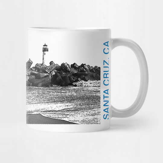 Seabright Beach, Santa Cruz Mug. Ceramic 11oz coffee mug, Mono/Blue. Premium ceramic. Microwave and top-shelf dishwasher safe. Order here . Reg: $15 Also available as a Travel Mug Reg: $25