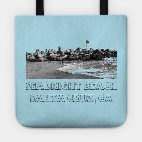 Seabright Beach, Santa Cruz Tote Bag. Durable Poly-Poplin outer with a laminate-coated interior and cotton handles to keep all your things secure and looking great in a retro Seabright Beach design, perfect for the pool or beavh. Order Here . Reg: $20 - $24 Also available in Seabright Beach, Santa Cruz II style in Navy Blue .